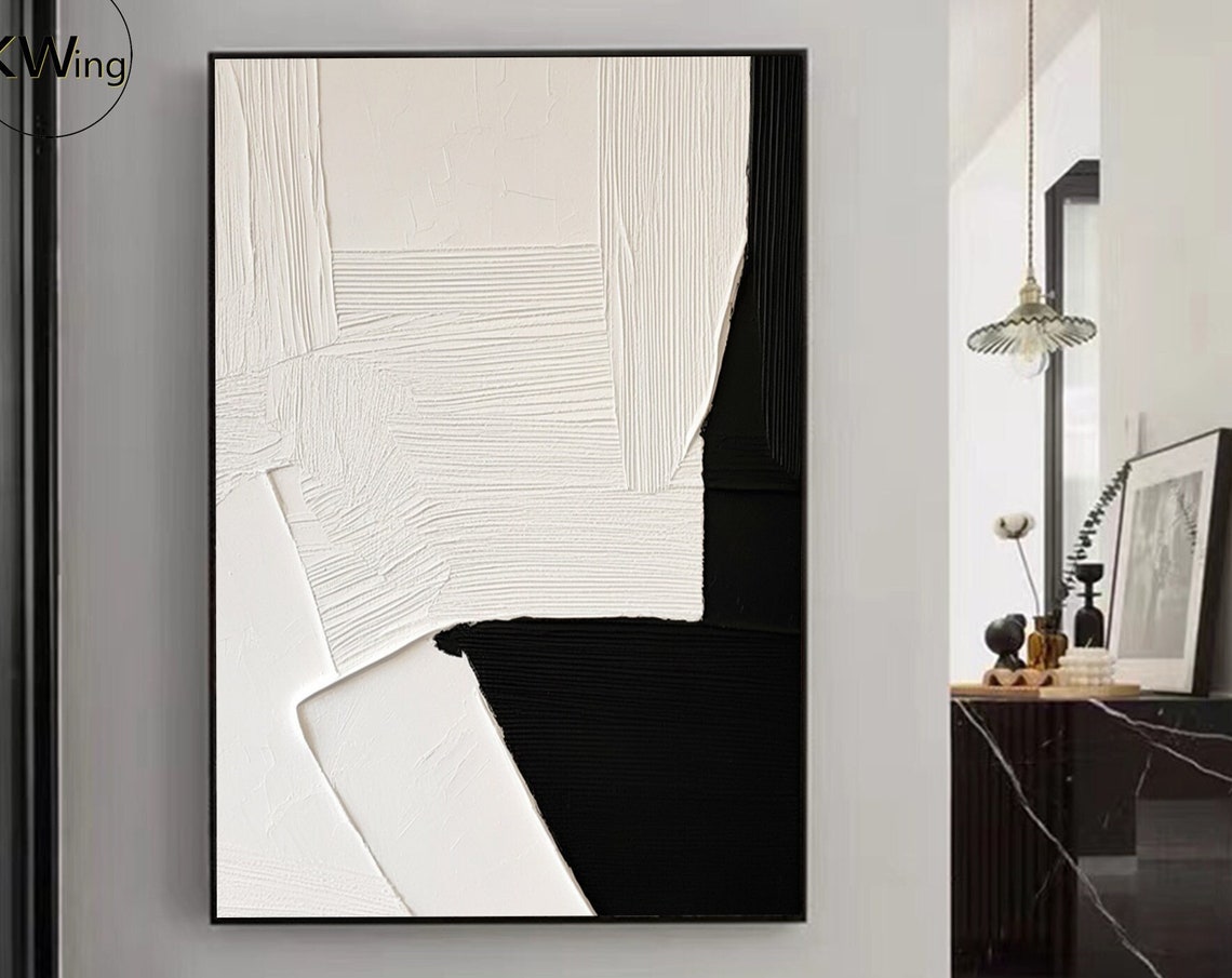 Black White Geometric Abstract 3D Texture Painting Modern Art Poster