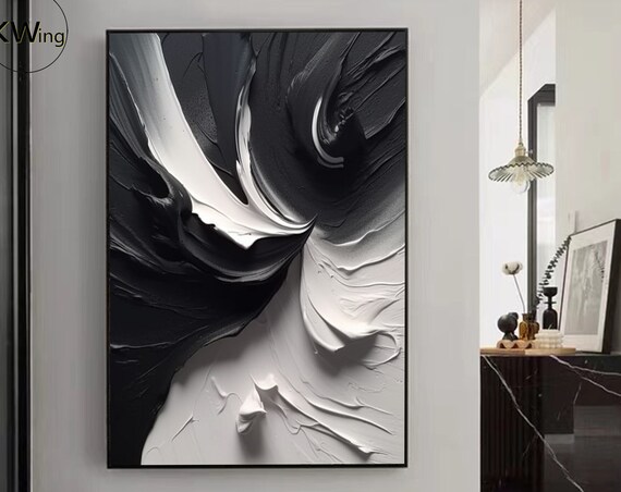 Large Black And White Painting Black And White Textured Wall Art Minimalist Black And White Texture Painting Modern Home Wall Art Decor