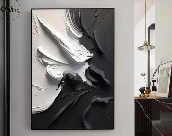 Black And White Texture Painting Black And White 3d Bstract Art Black White Minimalist Painting Black White Textured Art Modern Wall Decor