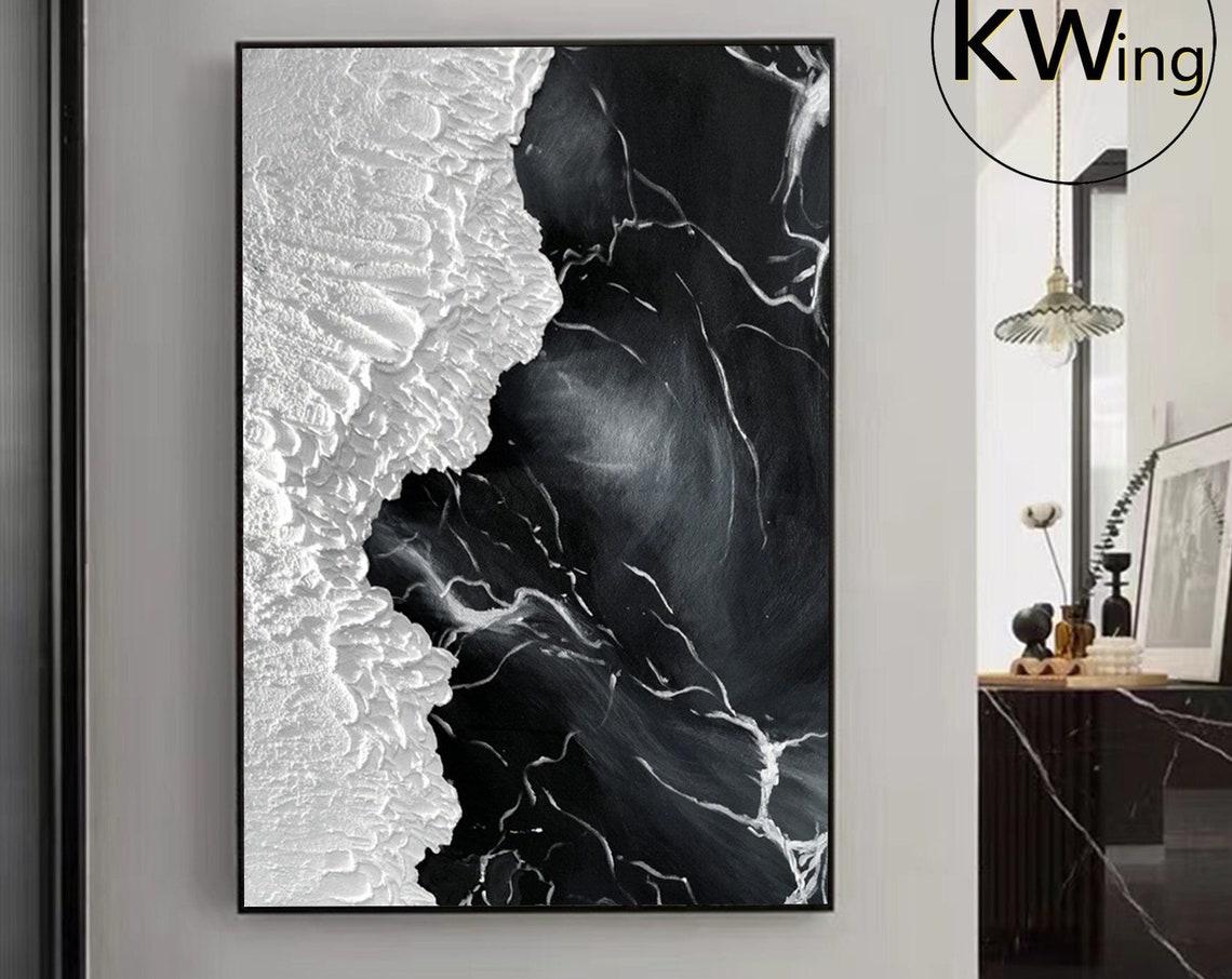 Black White Marble Wave Abstract Textured Coastal Contrast Art Poster