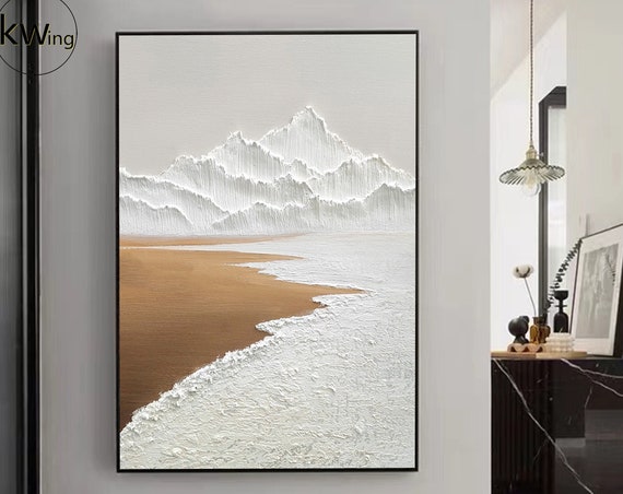 Large White Abstract Texture Mountain Painting White And Brown Minimalist Landscape Painting White 3d Texture Art Living Room Wall Art Decor