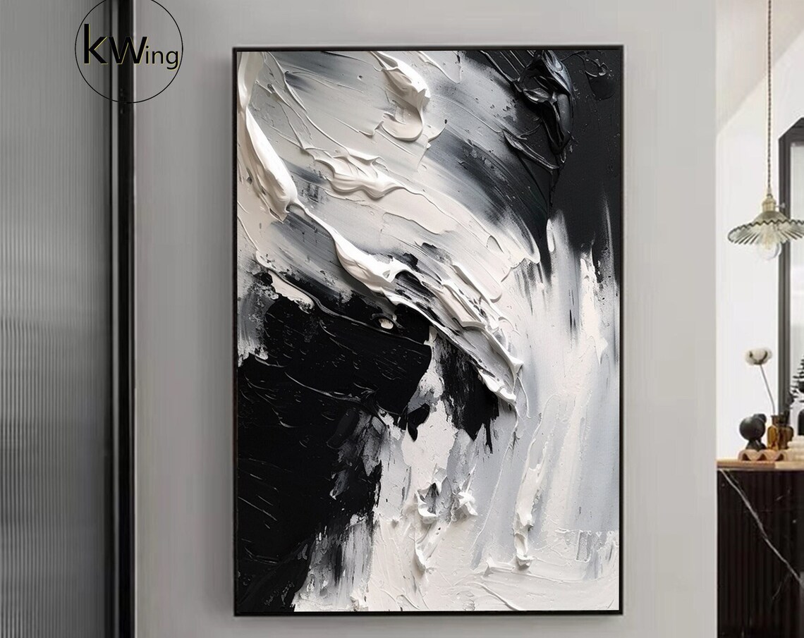 Black And White Abstract Texture Painting Thick Brushstroke Art Poster