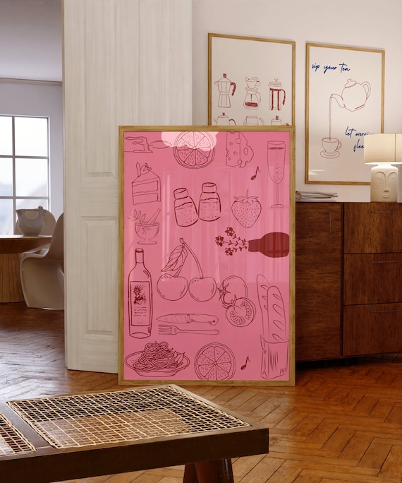 Aesthetic Kitchen Decor Modern Food Posters Trendy Kitchen Wall Art Cute Foodie Art Prints Pink Kitchen Art Set Of 1