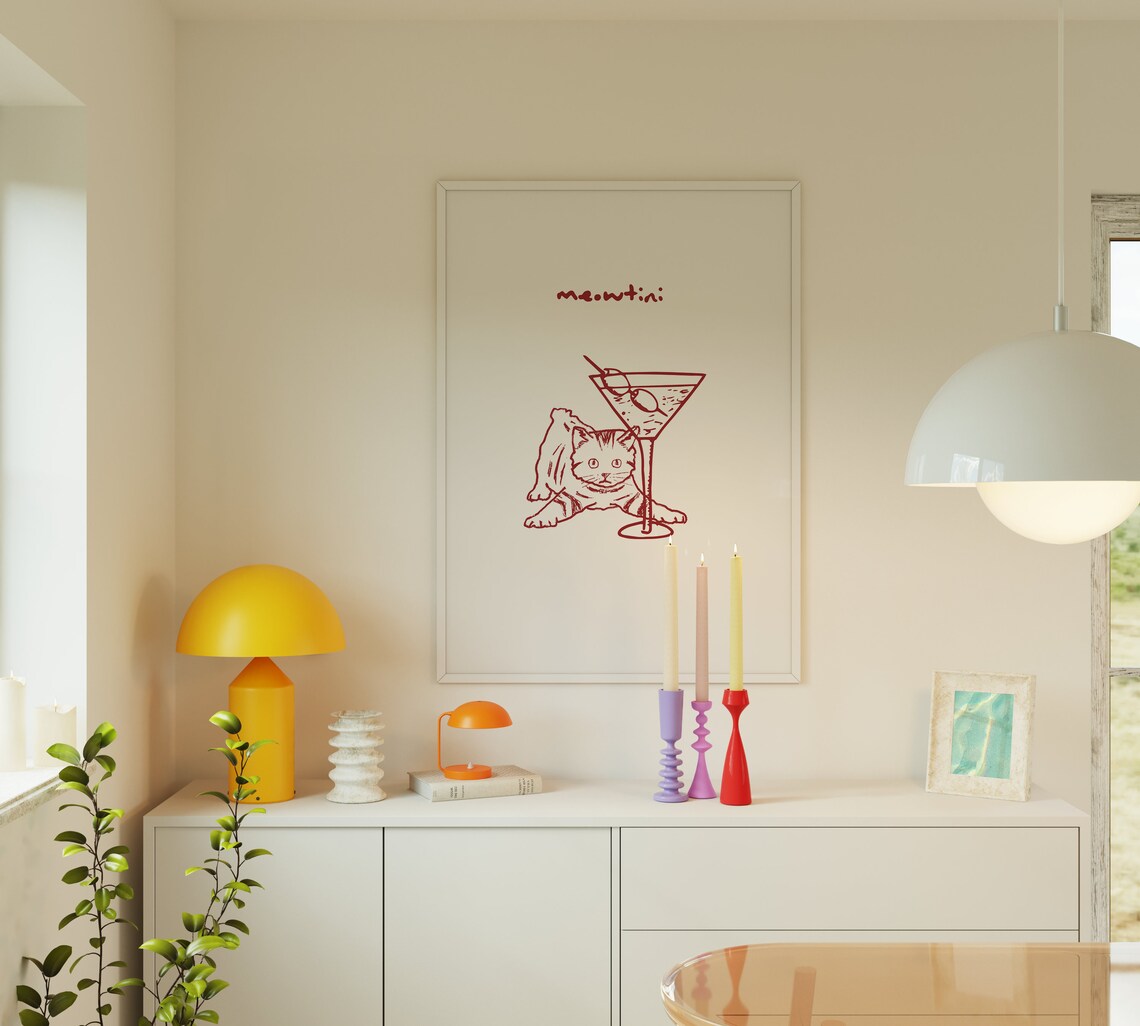 Trendy Cat And Martini, Modern Cocktail Art Print - Image 4