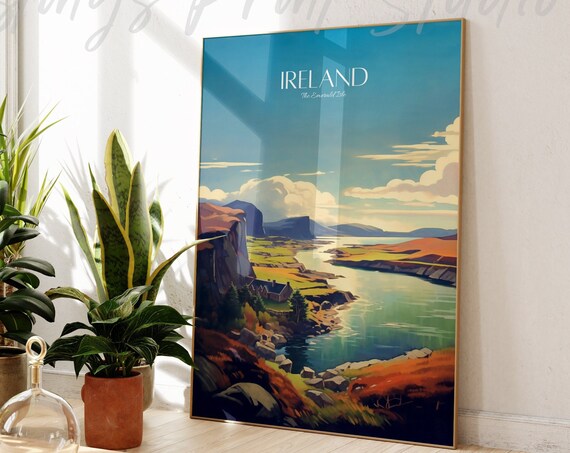 Ireland The Emerald Isle Coastal Cliffs Vintage Travel Poster