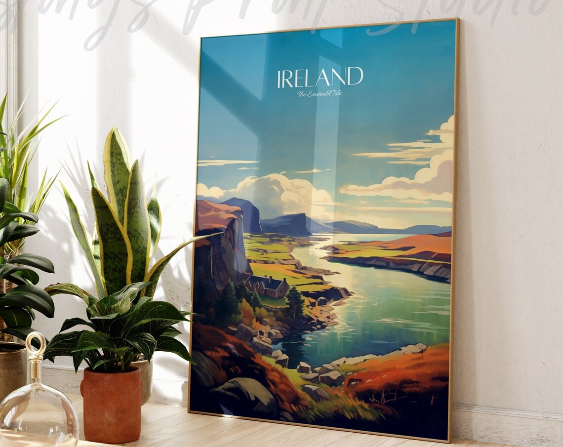 Ireland The Emerald Isle Coastal Cliffs Vintage Travel Poster