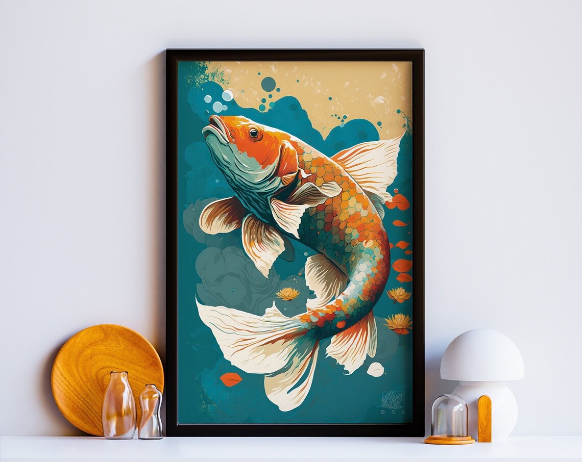 Modern Chic Koi Fish Poster Japanese Artwork Prints Japandi Art Deco