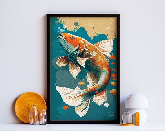 Modern Chic Koi Fish Poster Japanese Artwork Prints Japandi Art Deco