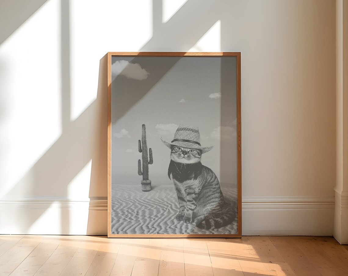 Cowboy Cat Minimalist Retro Western Art Print