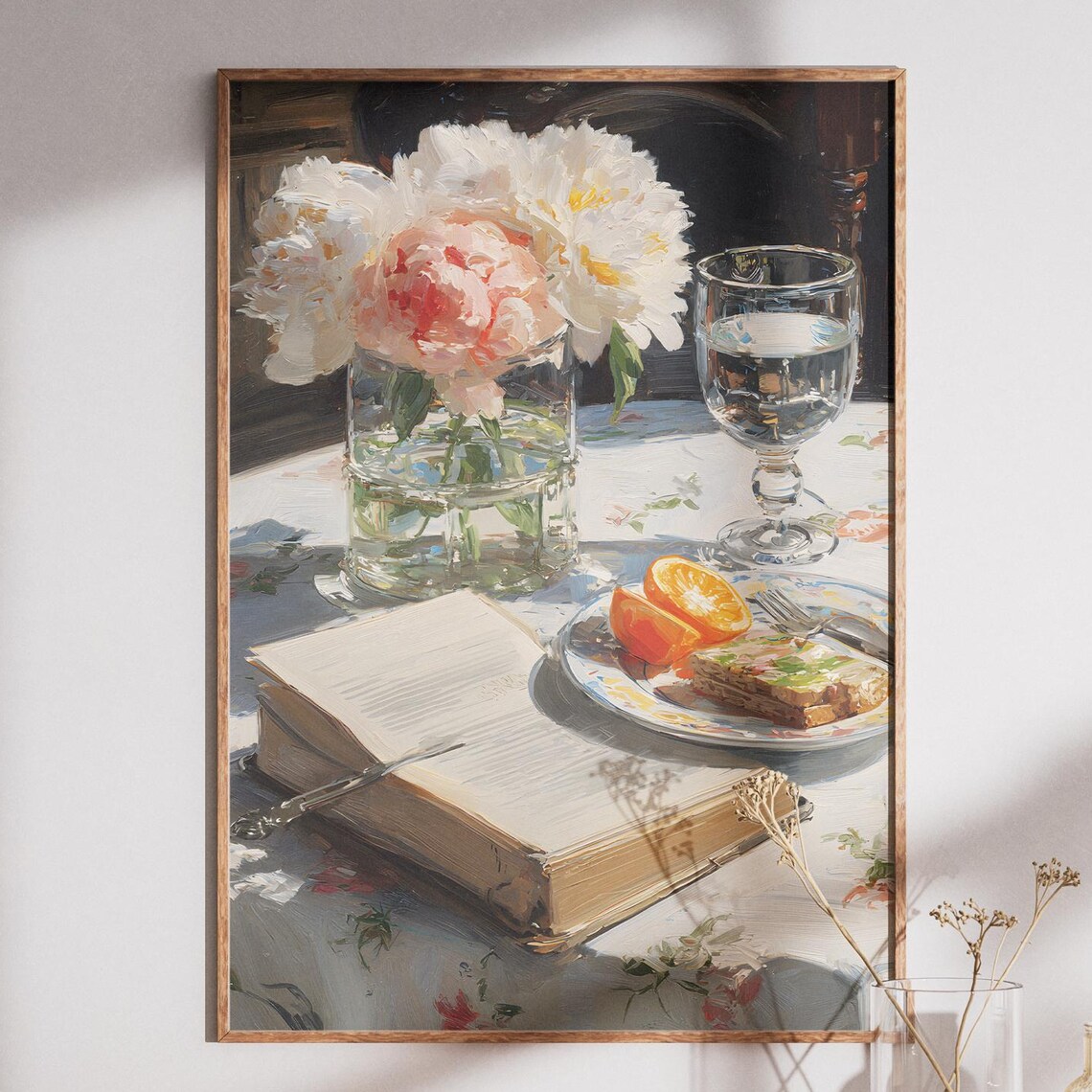 Sunlit Peony Still Life Breakfast Table Impressionist Painting Poster