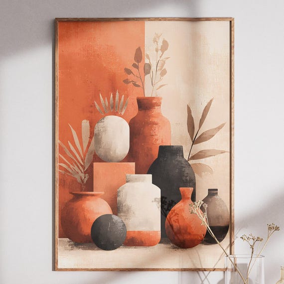 Terracotta Still Life Art Print Minimalist Boho Wall Modern Abstract Vase Decor Earthy Tones Neutral Home