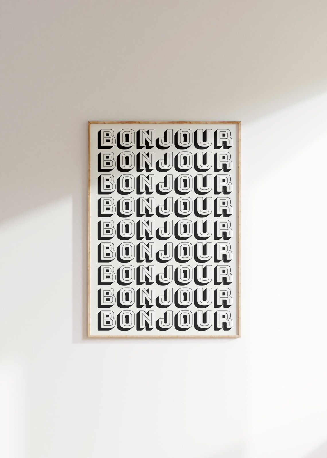 Bonjour Repeated Black Block Letters French Saying Typography Poster - Image 2
