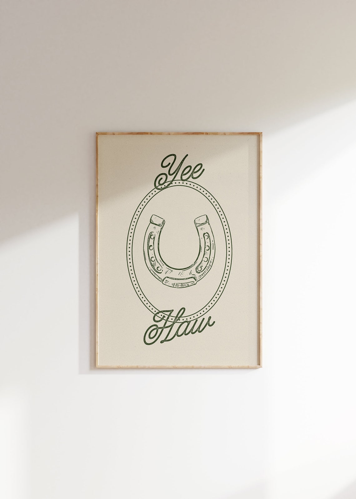 Yee Haw Horseshoe Script Green Cream Western Art Quote Poster