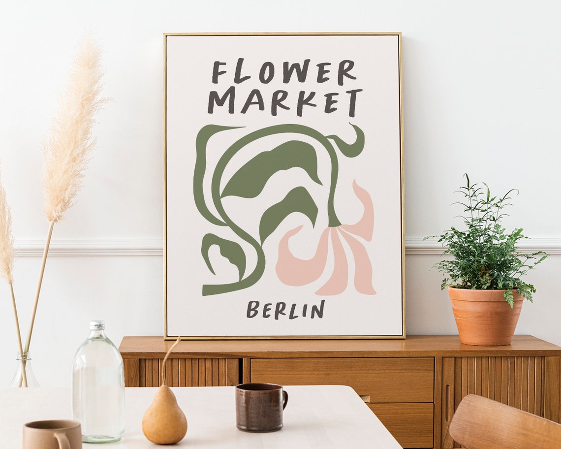Berlin Flower Market Olive Green Blush Modern Botanical Poster