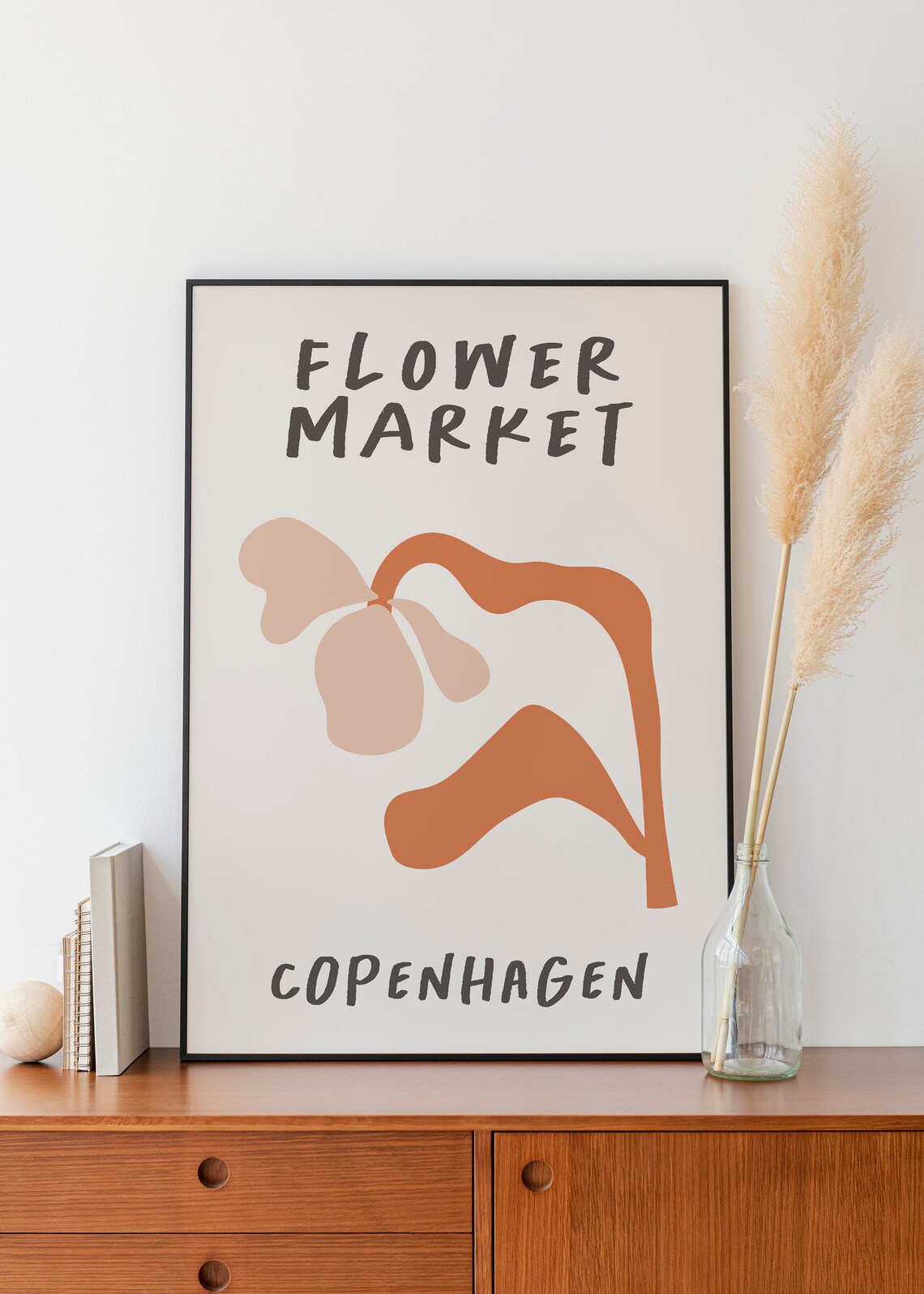 Copenhagen Flower Market Abstract Terracotta Hand Drawn Floral Poster