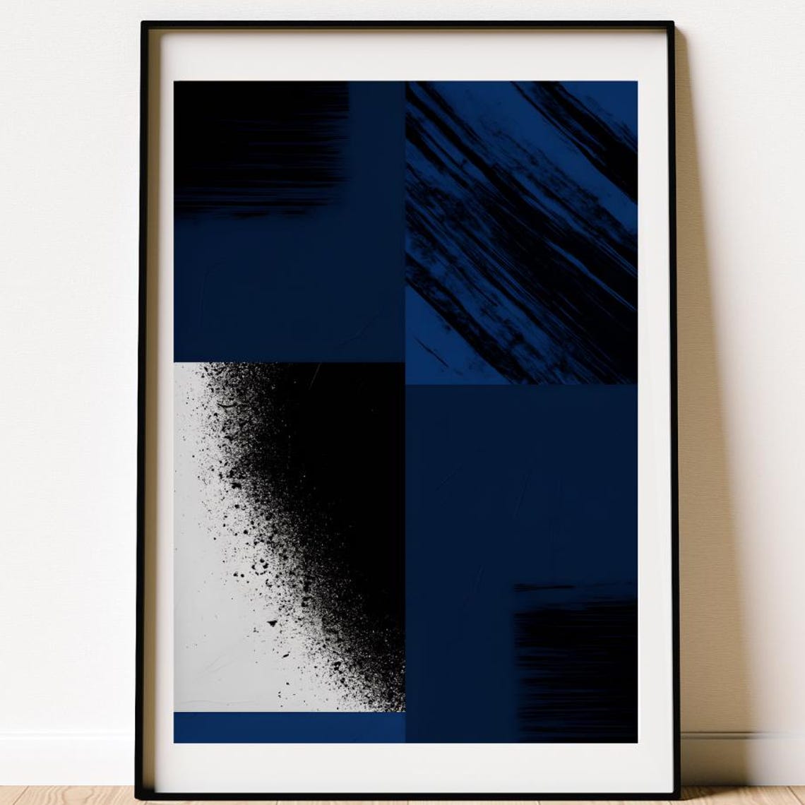 Abstract Blue Black Poster Navy Geometric Blocks Texture Artwork