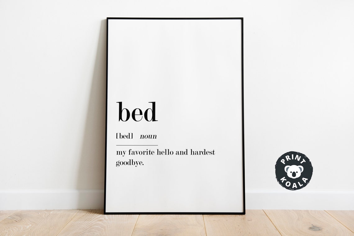 Bed Definition Sweet Quote Dictionary Style Bedroom Wall Poster