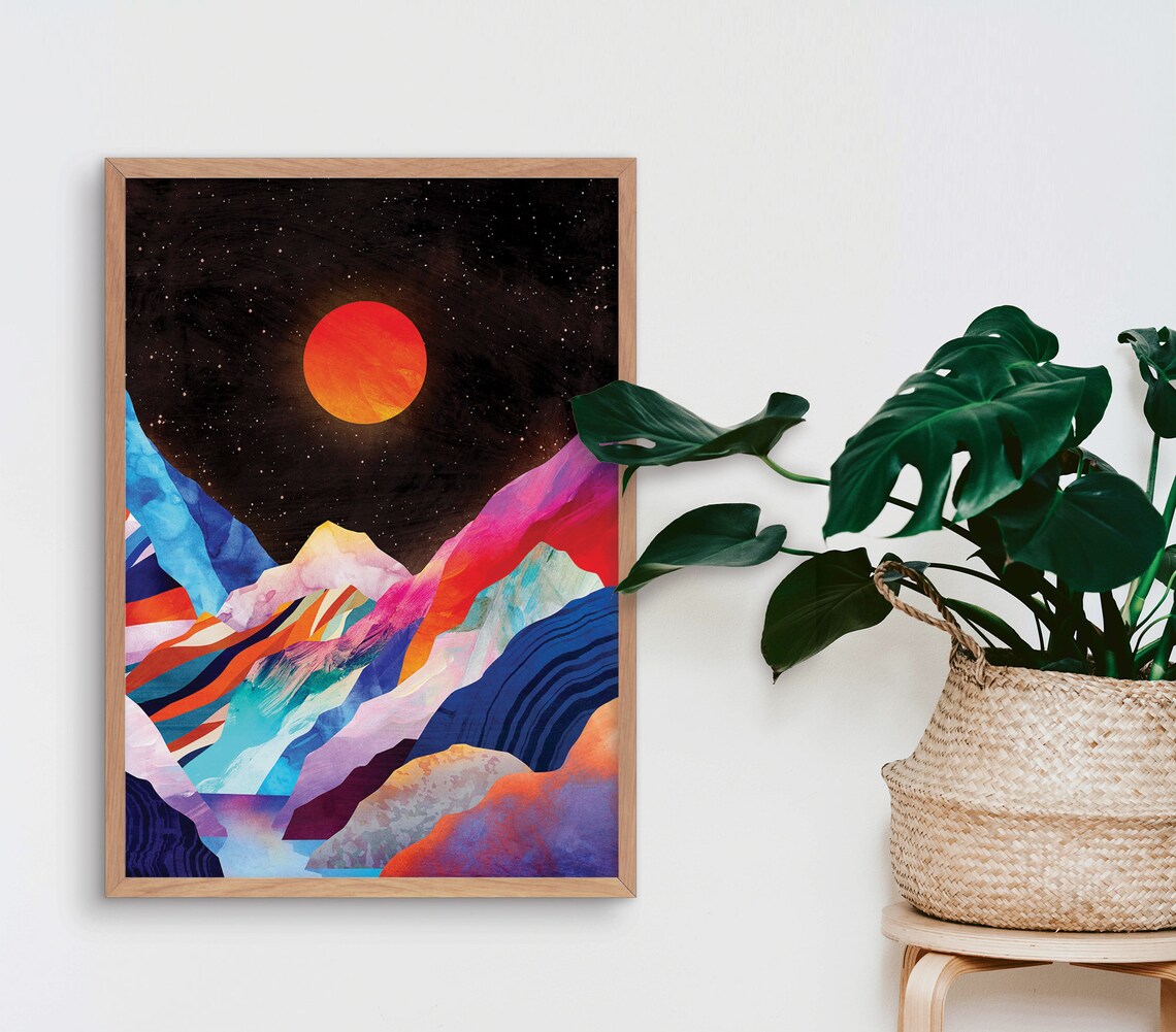 Moon Over Mountains Art Print, Nature Landscape - Image 4