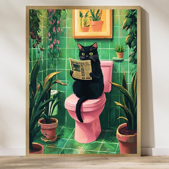 Bathroom Cat Print, Funny Bathroom Wall Decor