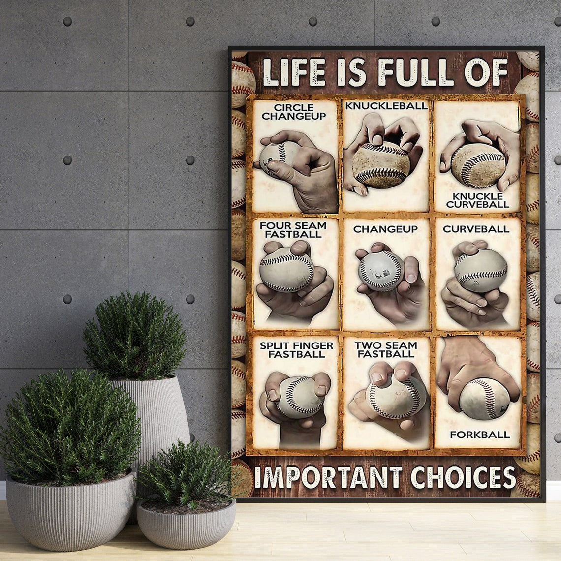 Baseball Pitch Grip Chart Life Is Full Of Important Choices Poster - Image 3