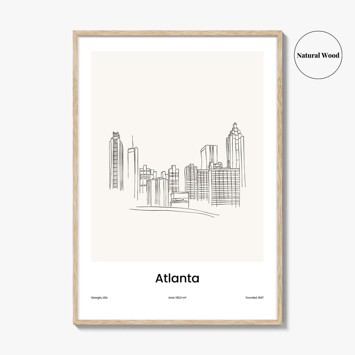 Atlanta Georgia USA Downtown Skyline One Line Drawing Poster - Image 2