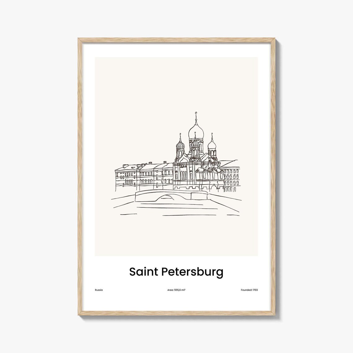 Saint Petersburg Russia Onion Domes Church One Line Drawing Poster