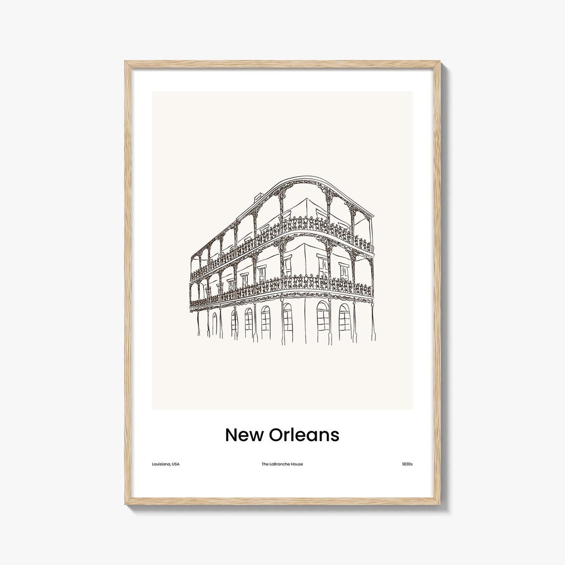 New Orleans Louisiana Historic Building Line Drawing Art Poster