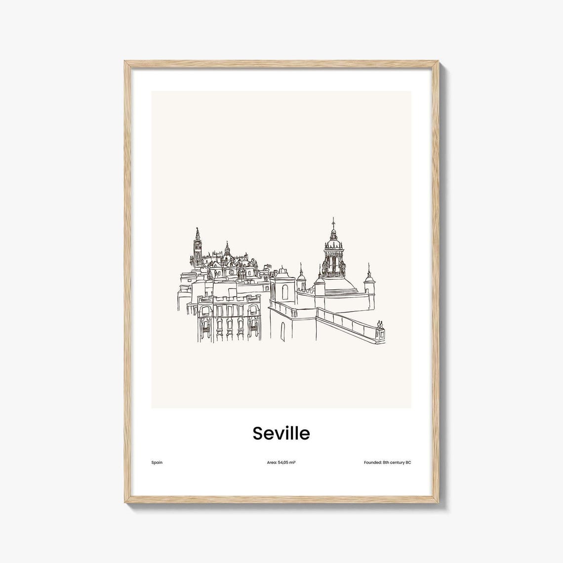 Seville Spain Cathedral Minimalist Line Drawing Old Town Poster