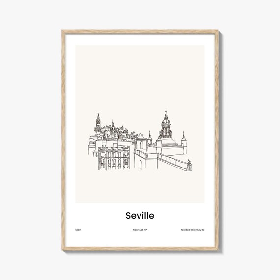 Seville Spain Cathedral Minimalist Line Drawing Old Town Poster