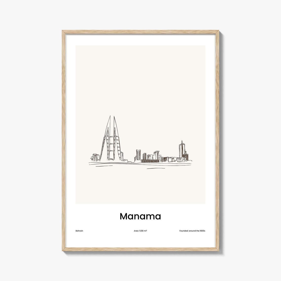Manama Bahrain Sail Towers Skyline Minimalist Line Drawing Poster