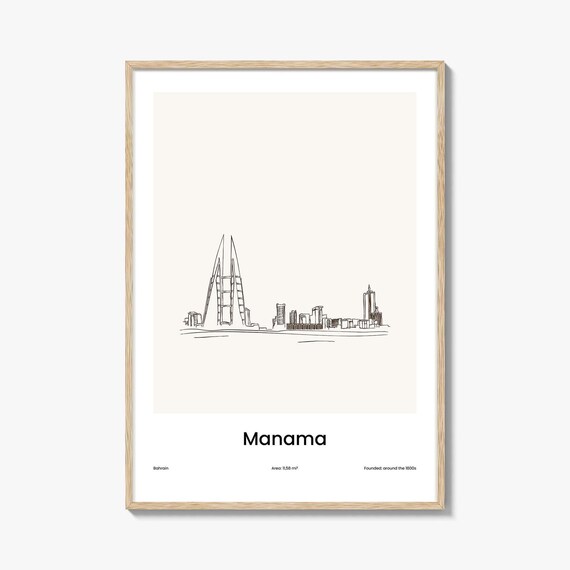 Manama Bahrain Sail Towers Skyline Minimalist Line Drawing Poster