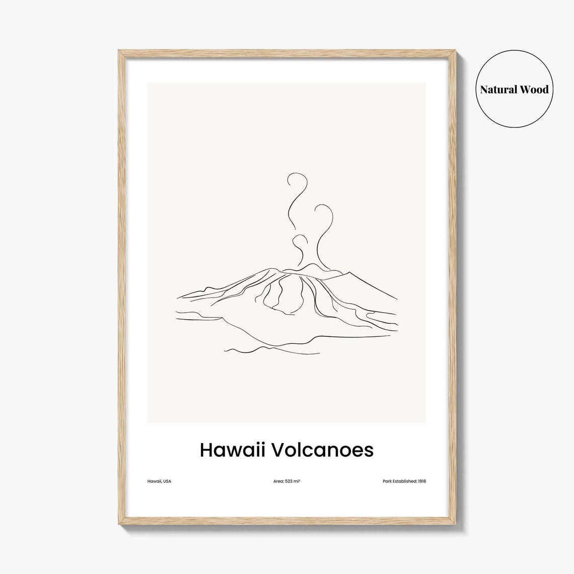 Hawaii Volcanoes Hawaii USA Erupting Volcano One Line Drawing Poster - Image 2