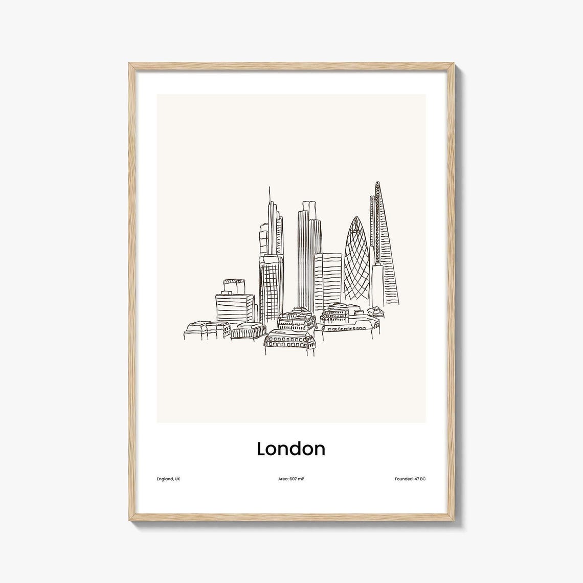 London England City Skyline Minimalist Line Drawing Art Poster