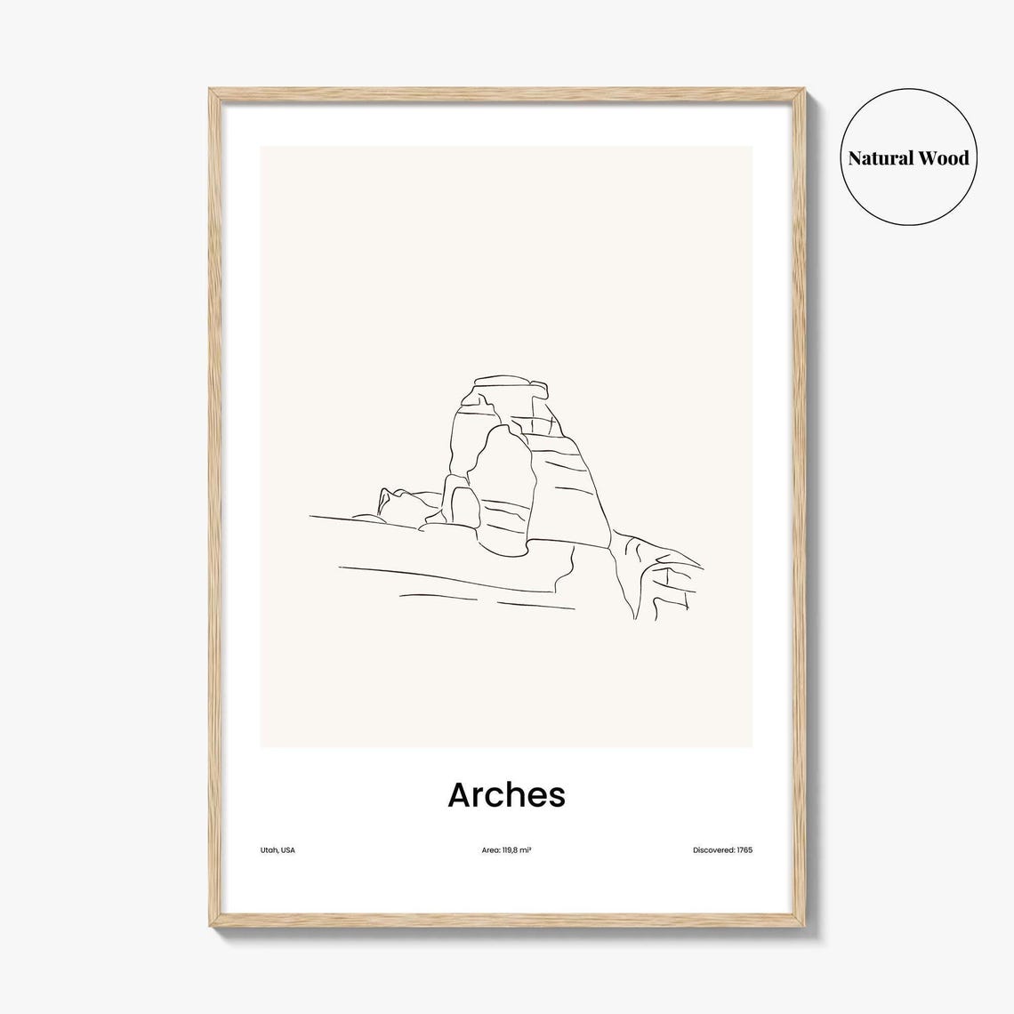 Arches National Park Utah Rock Arch Desert One Line Drawing Poster - Image 2