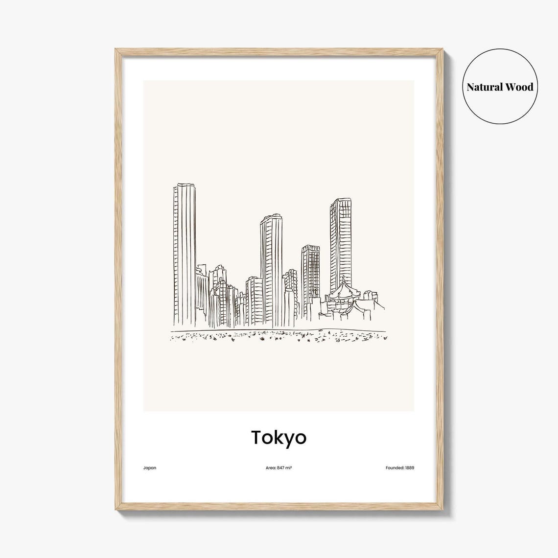 Tokyo Japan Downtown Skyline Minimalist Line Drawing Art Poster - Image 2