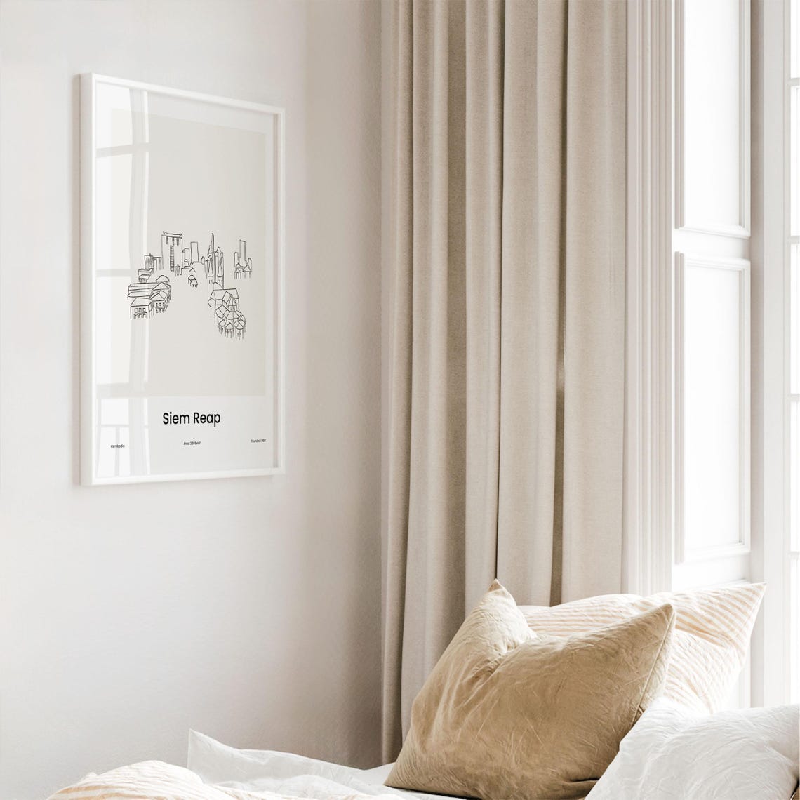 Siem Reap Cambodia Temple Town Street One Line Drawing Poster - Image 4