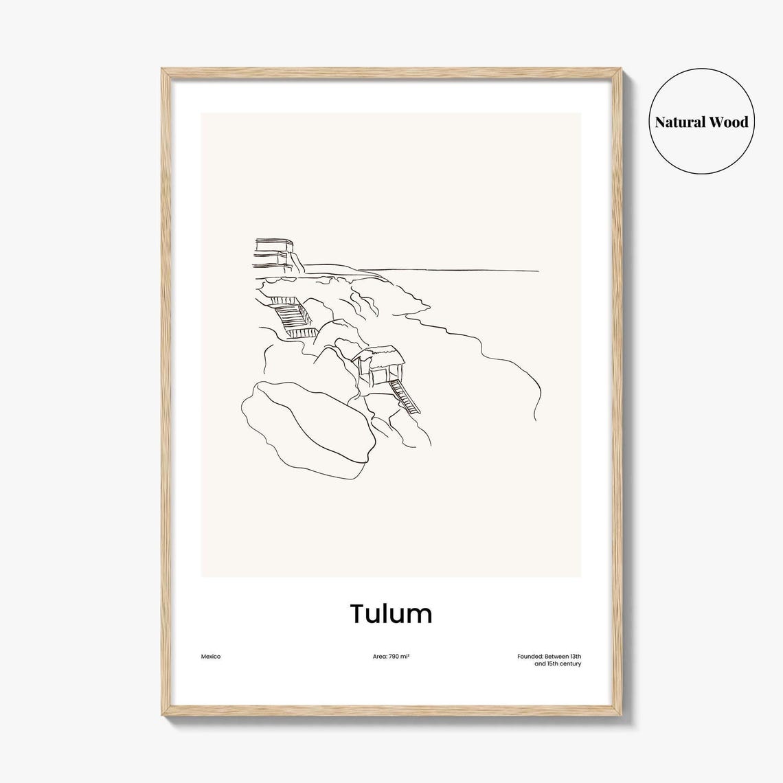 Tulum Mexico Mayan Ruins Cliff One Line Minimalist Drawing Poster - Image 2