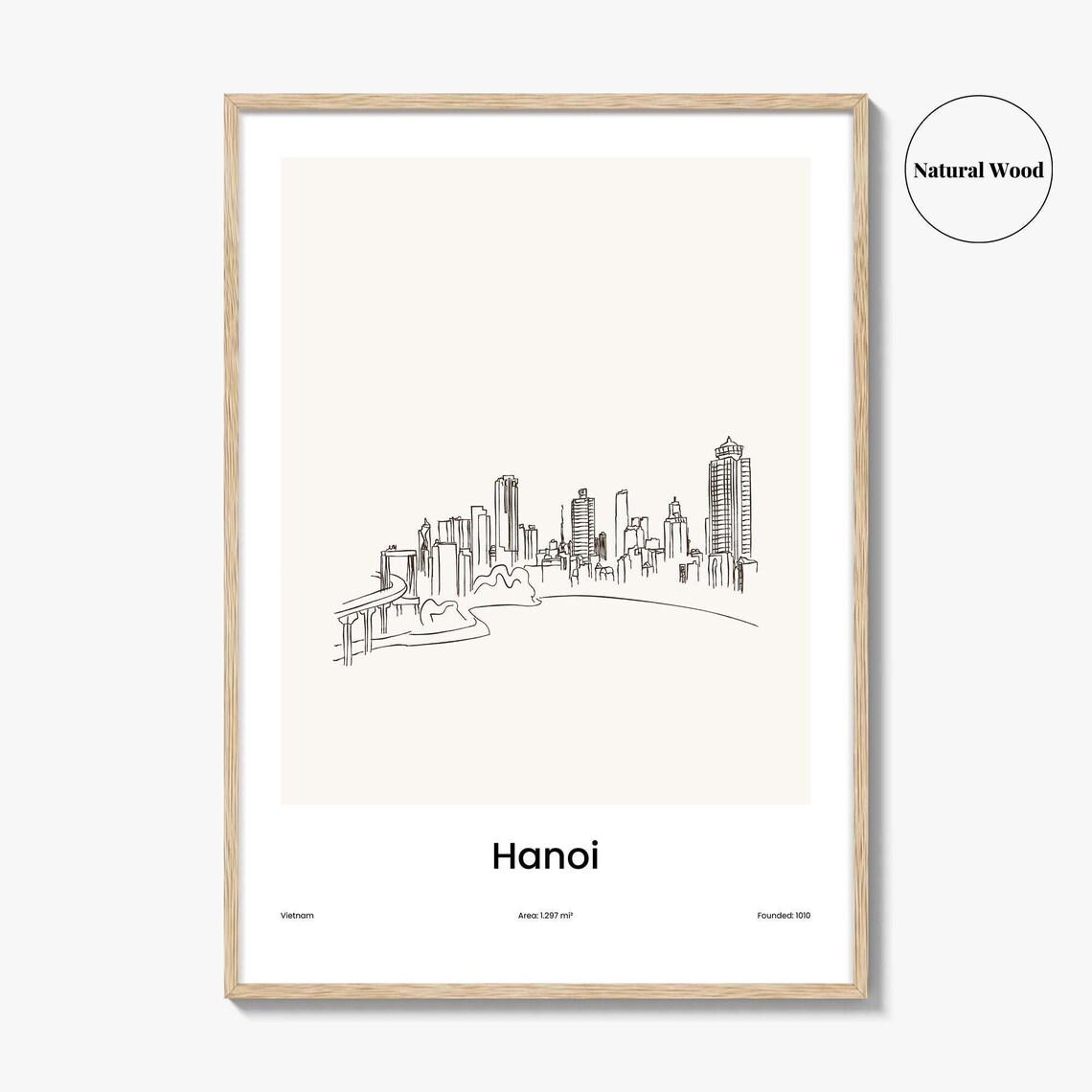 Hanoi Vietnam Capital Skyline One Line Minimalist Drawing Poster - Image 2