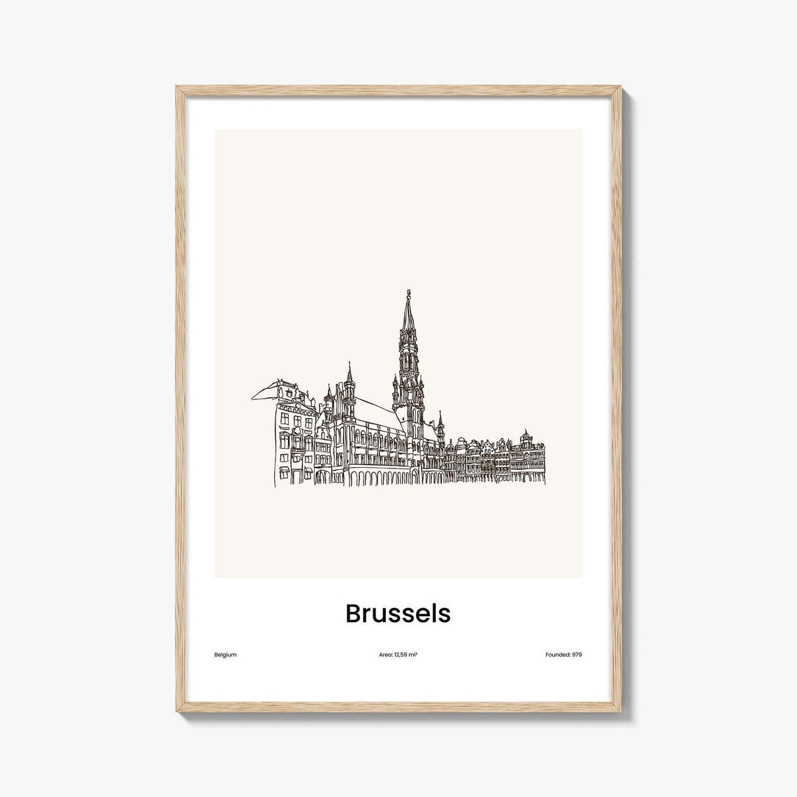 Brussels Belgium Grand Place Spire Minimalist Line Drawing Poster