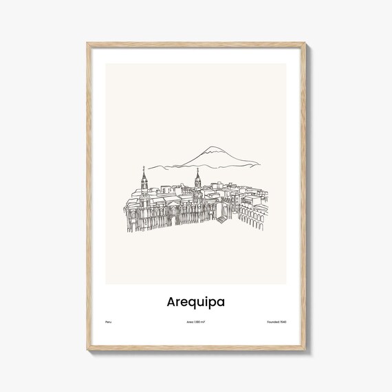 Arequipa Peru Colonial Cathedral And Volcano Line Art Poster