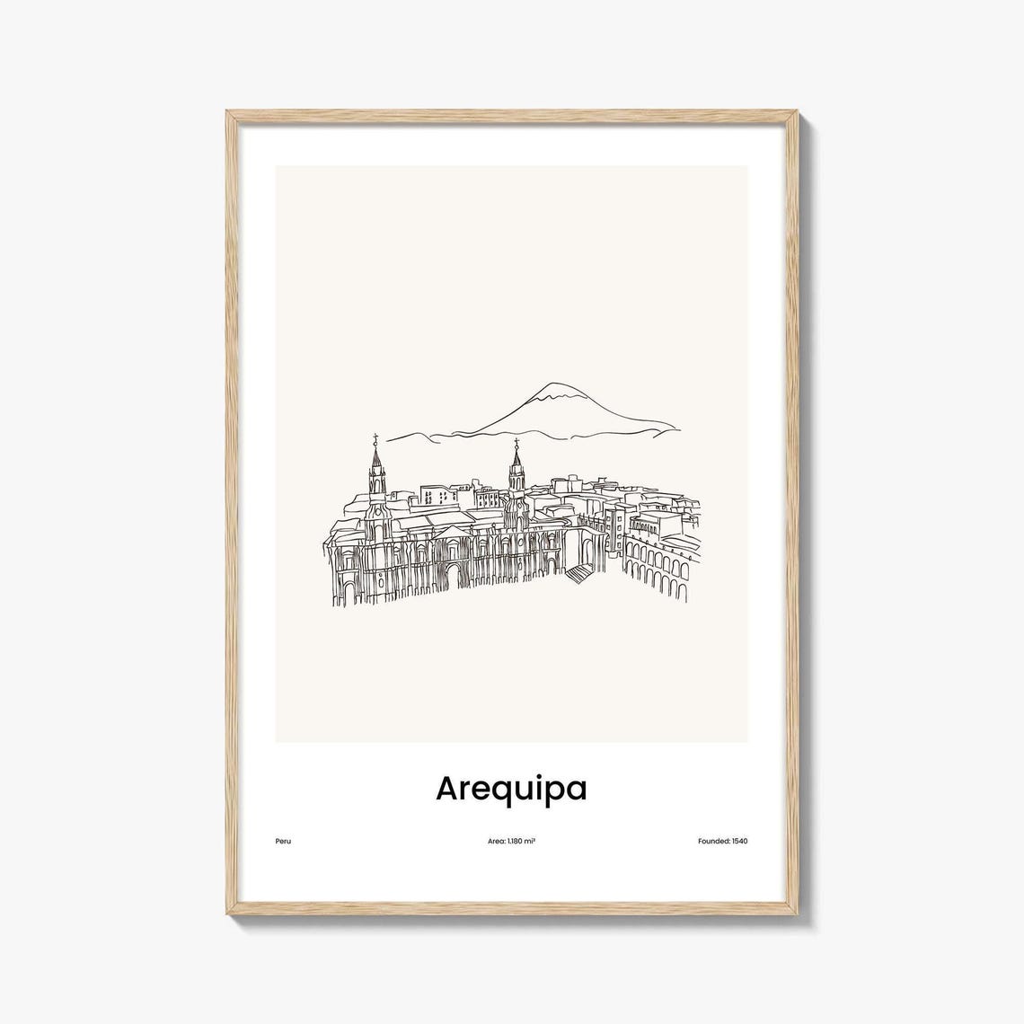 Arequipa Peru Colonial Cathedral And Volcano Line Art Poster