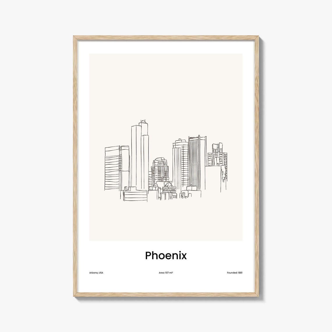 Phoenix Arizona Downtown Skyline Minimalist Line Drawing Poster
