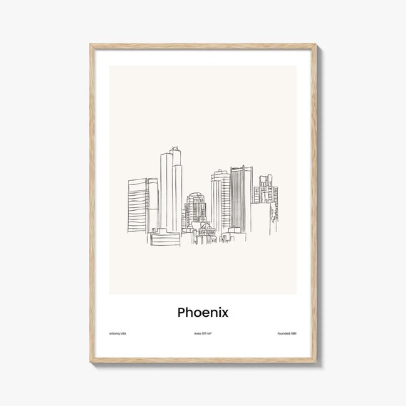 Phoenix Arizona Downtown Skyline Minimalist Line Drawing Poster