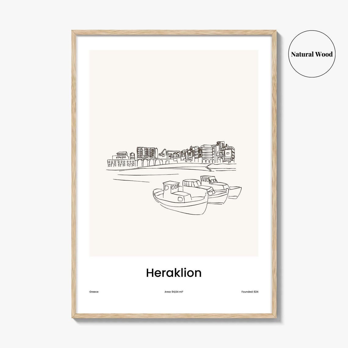 Heraklion Greece Harbor Boats Minimalist Line Drawing Poster - Image 2