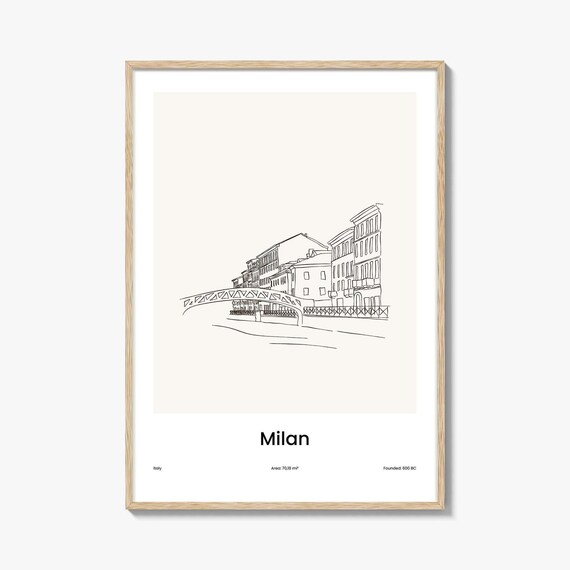 Milan Italy Historic Canal District Minimalist Line Drawing Poster