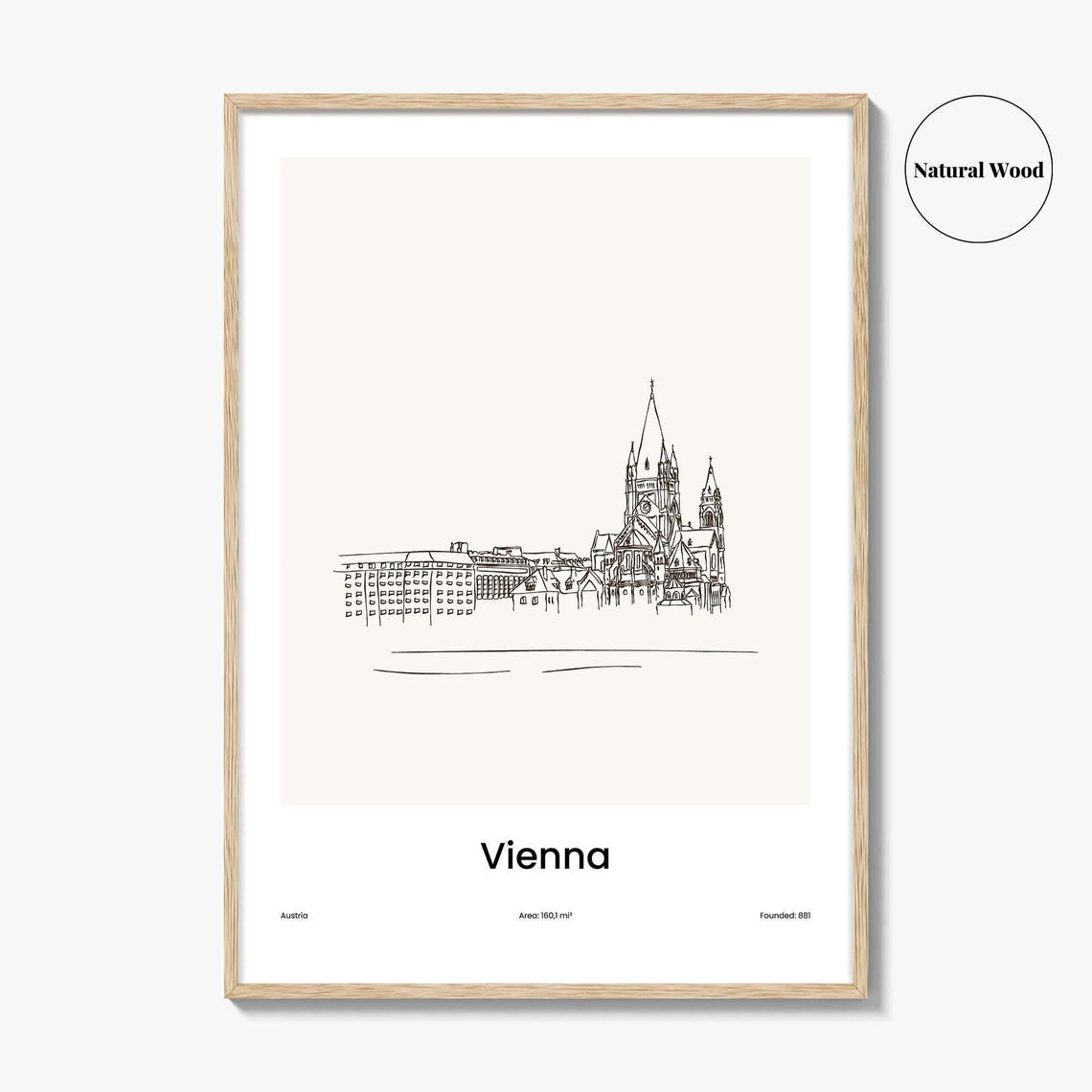 Vienna Austria Historic Church Minimalist Line Drawing Art Poster - Image 2