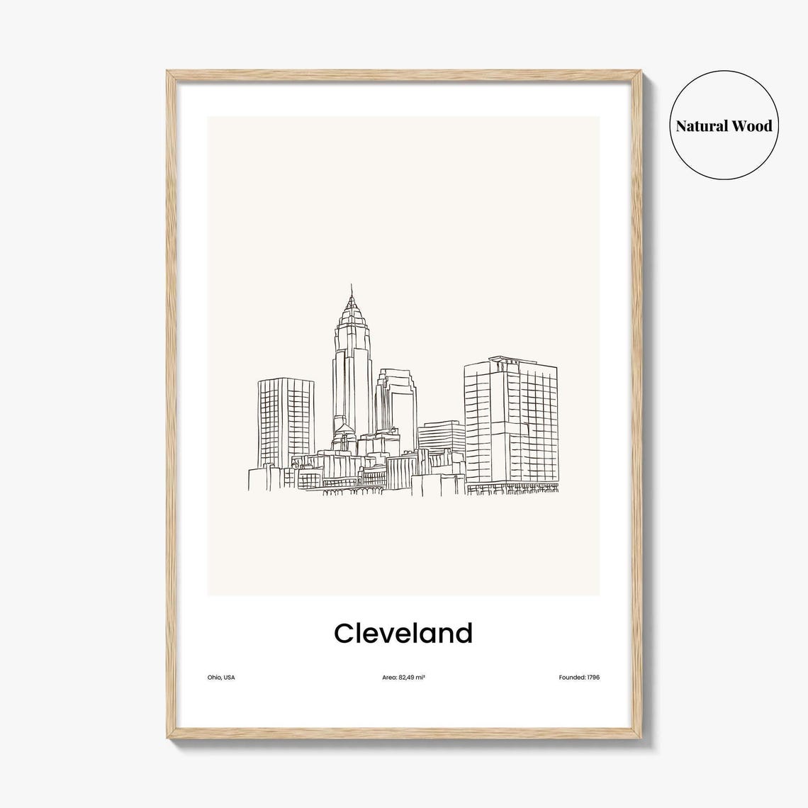 Cleveland Ohio Minimalist Line Drawing Downtown Skyline Poster - Image 2
