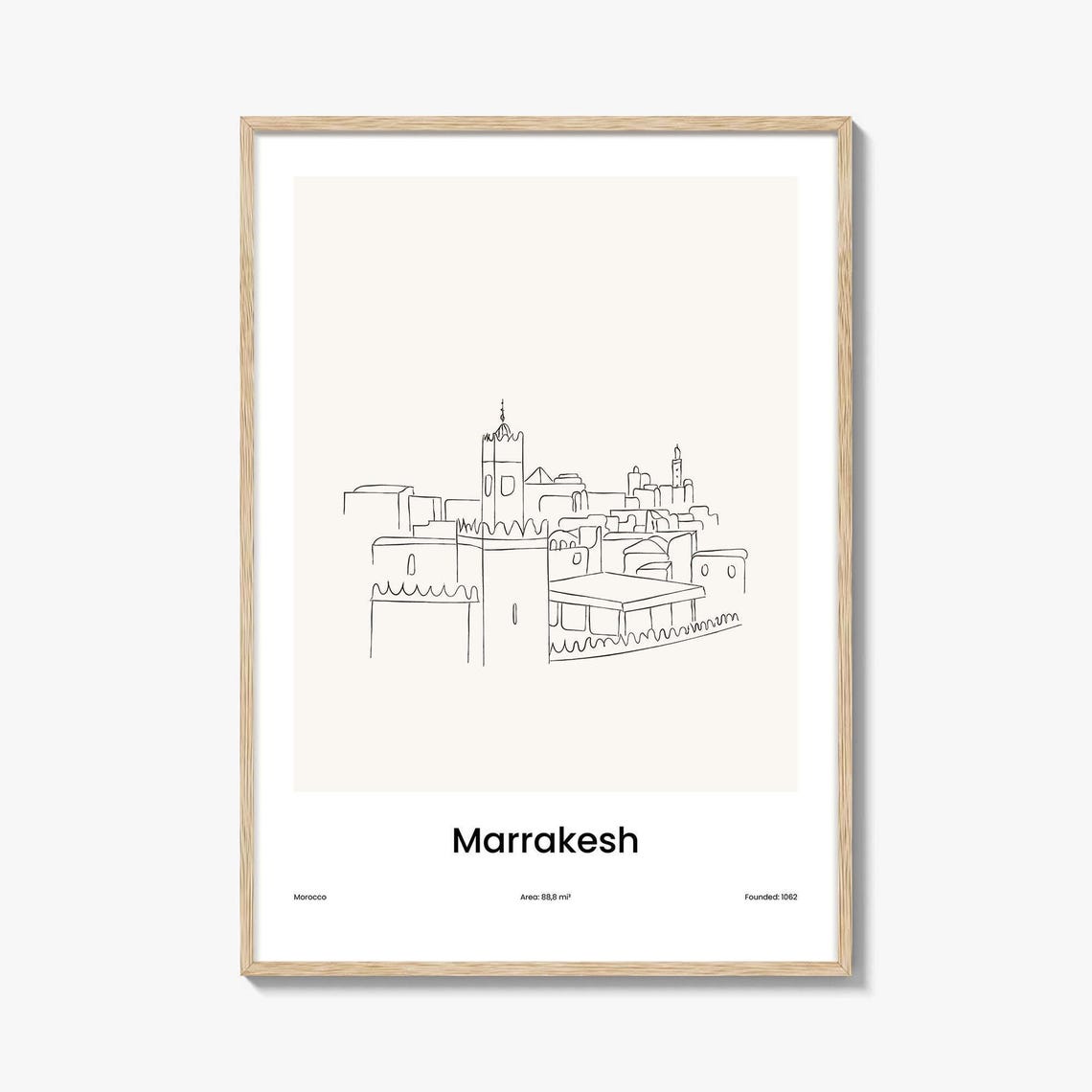 Marrakesh Morocco Minimalist Line Drawing Medina Skyline Poster