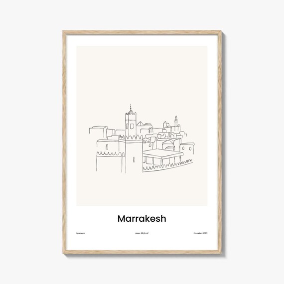 Marrakesh Morocco Minimalist Line Drawing Medina Skyline Poster