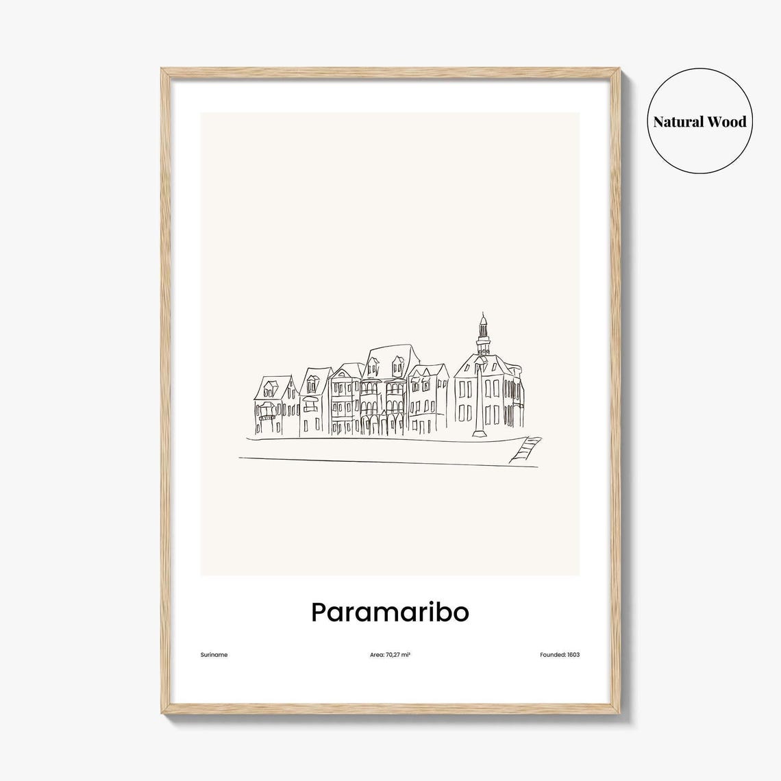 Paramaribo Suriname Minimalist Line Drawing Townhouses Poster - Image 2